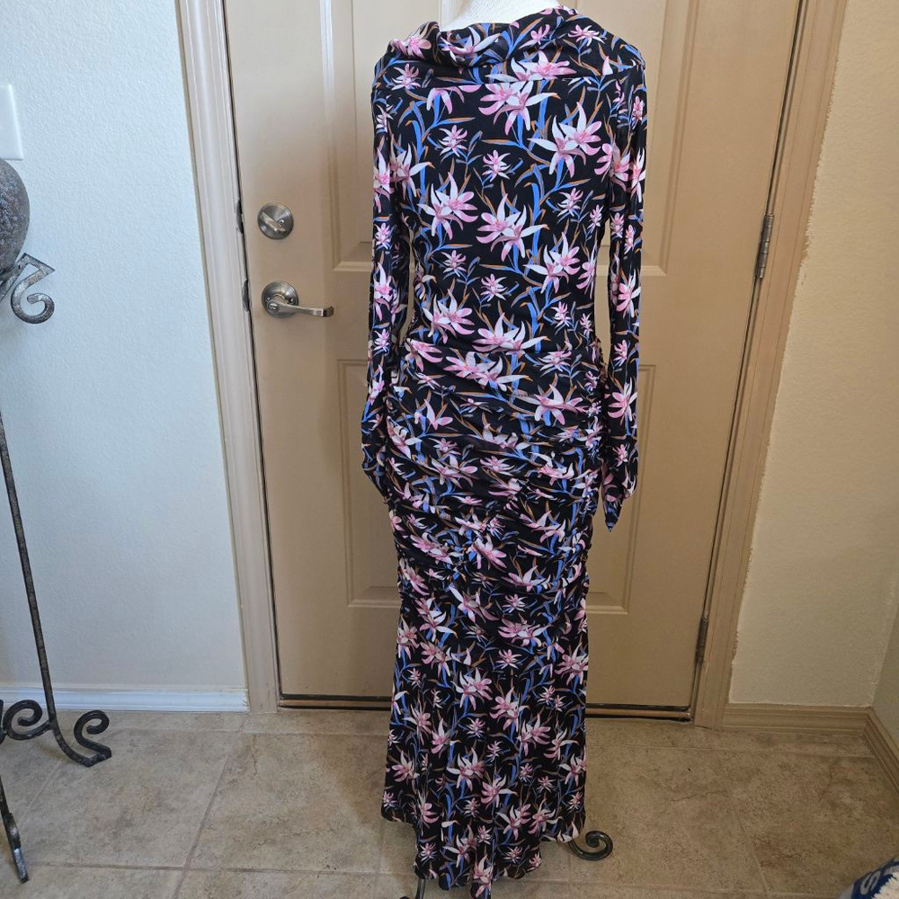 Diane Von Furstenberg DVF Ganesa Ruched Floral Tulle Midi Dress In Black L - Picture 3 of 8